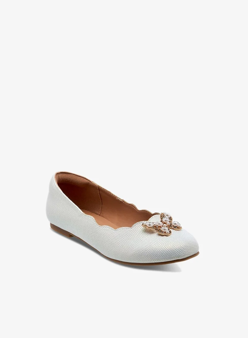 Little Missy Girls Butterfly Embellished Ballerina Shoes with Scallop Hem Ramadan Collection