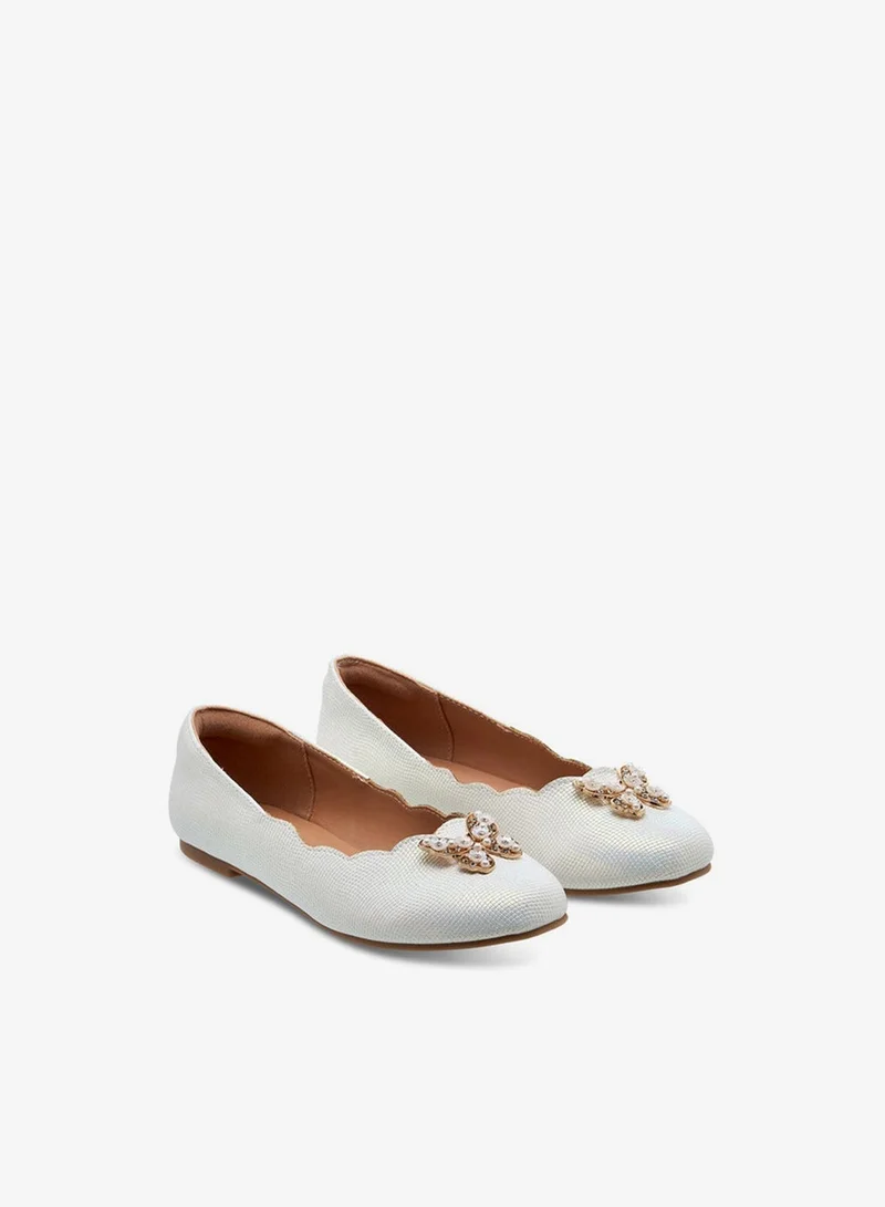 Little Missy Girls Butterfly Embellished Ballerina Shoes with Scallop Hem Ramadan Collection