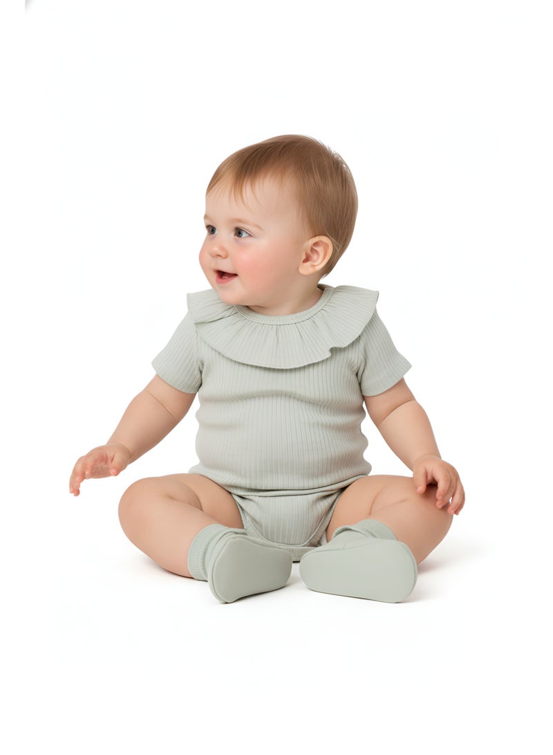 Bambimici Plain Olive Green Sleeve Bodysuit - Image 2