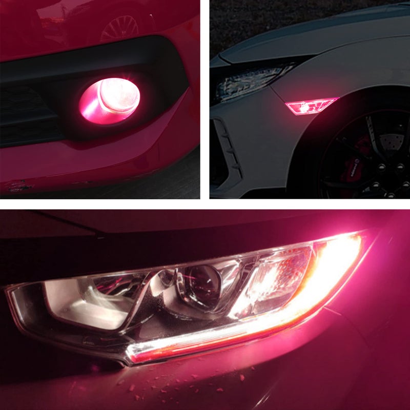 TOMALL 3 Pair Vinyl Smoke Tint Fog Light Headlight Side Marker Light Film for Honda Civic 2016-2021 Fender Turn Signal Light Stickers Self Adhesive Decals Car Vinyl Smoke Stickers Decoration (Pink) - Image 3