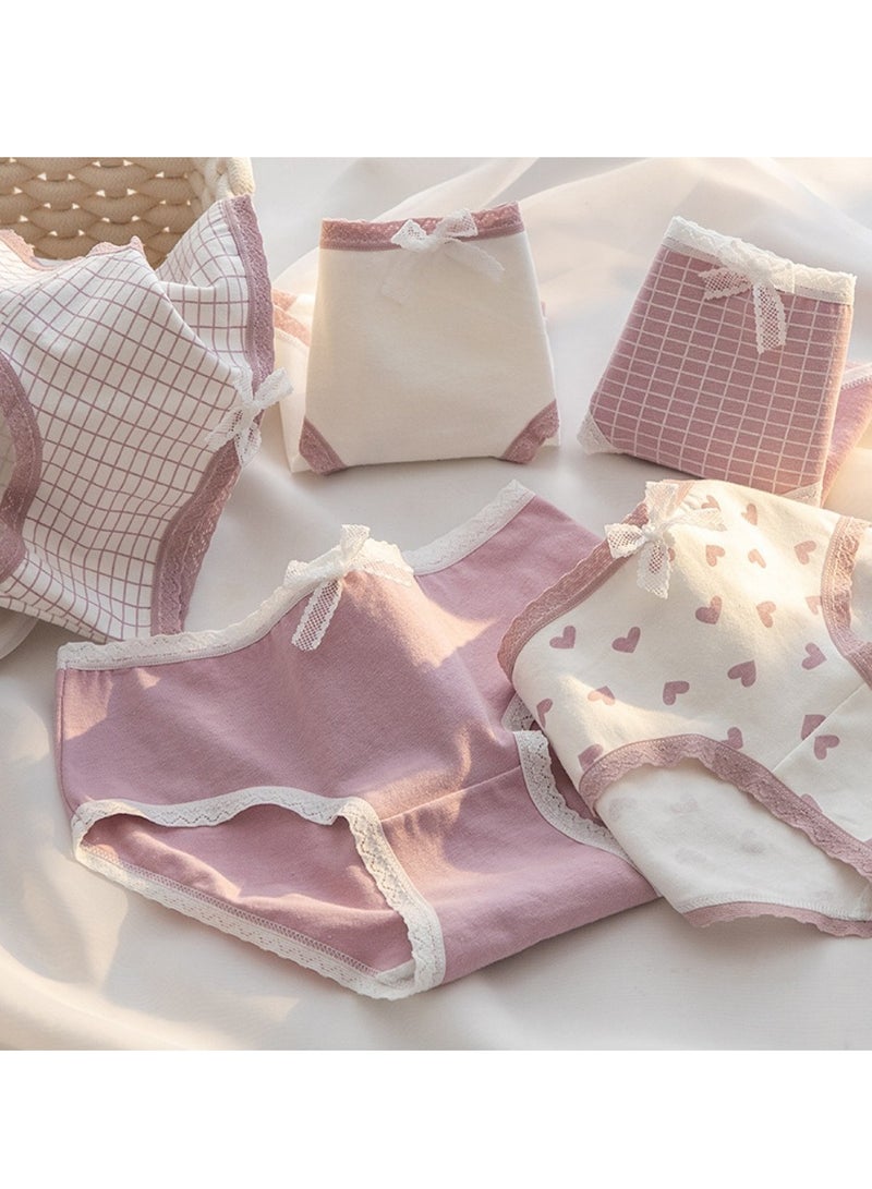 مجموعة من 5 ملابس داخلية قطنية أنيقة بخصر متوسط، ملابس داخلية مريحة وجيدة التهوية للفتيات - Image 1