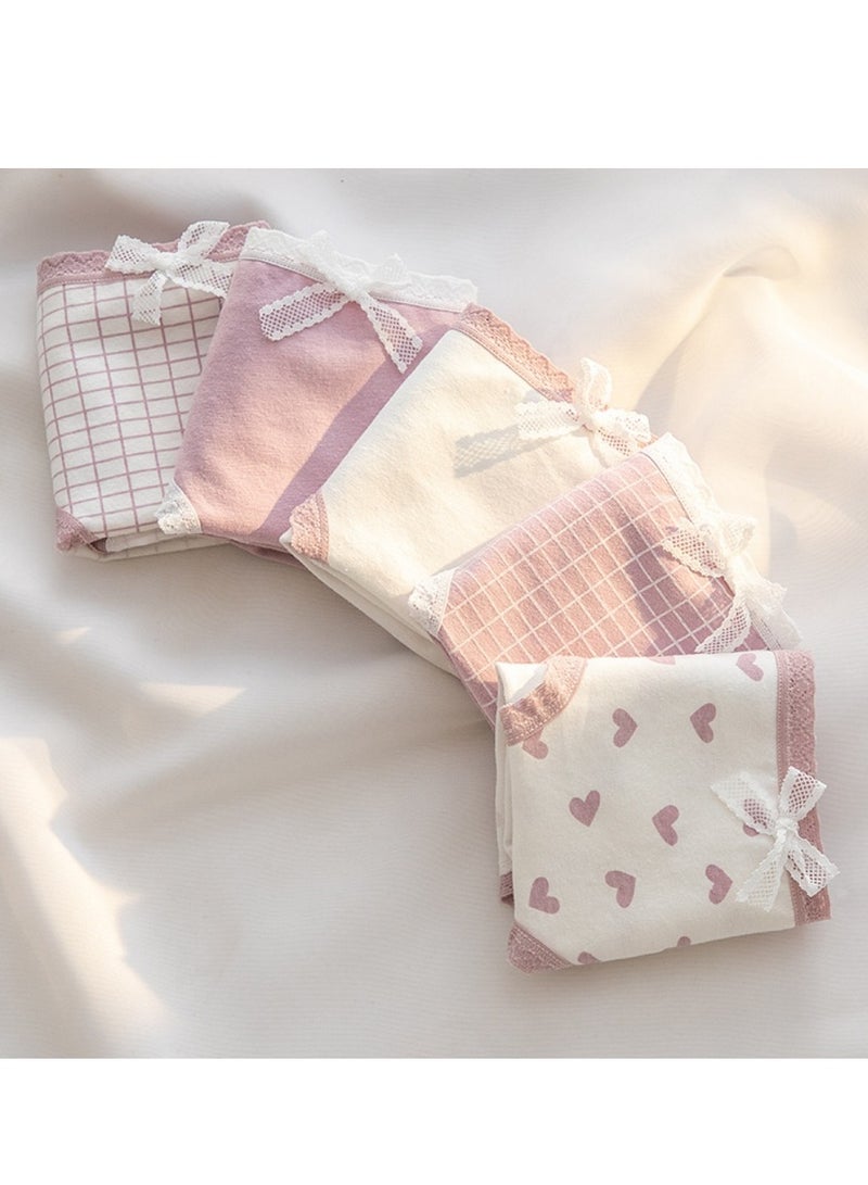 مجموعة من 5 ملابس داخلية قطنية أنيقة بخصر متوسط، ملابس داخلية مريحة وجيدة التهوية للفتيات - Image 2