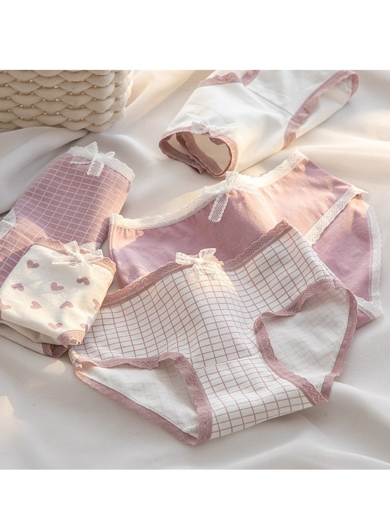 مجموعة من 5 ملابس داخلية قطنية أنيقة بخصر متوسط، ملابس داخلية مريحة وجيدة التهوية للفتيات - Image 3