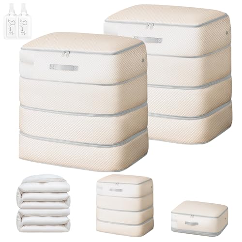 Easortm Comforter Storage Bag 130L Large Capacity Blanket Storage Bags 4Layer Ultra Space Saving Self Compression Organizer Washable Compression Bags for Storage Comforter Blanket 2Pack Beige - Image 1
