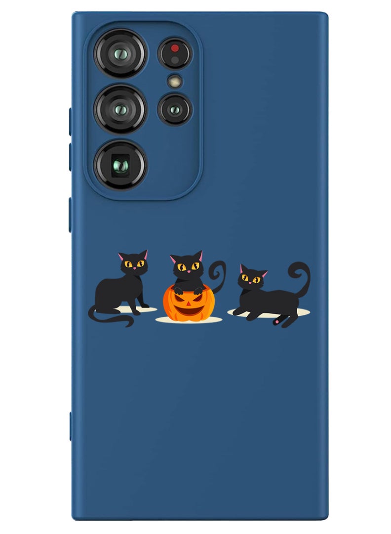 Theodor Protective Slim Fit Case Liquid Silicone Cover with Full Body Protection Anti-Scratch Shockproof Case For Samsung Galaxy S24 Ultra (Blue) - Cats Pumpkin Halloween2-01 - Image 1