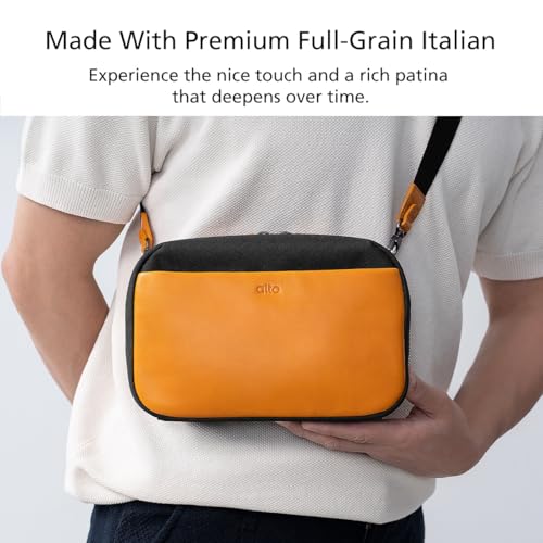 alto Italian Leather Crossbody Travel Bag Electronics Organizer Travel Case Electronic Accessories Portal Tech Pouch for Essenials Storage Raven Black and Caramel Brown - Image 3
