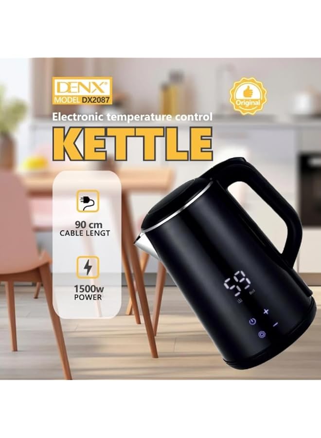 Denx Electronic Kettle 1.6 L Stainless Steel Digital Temperature Control 5 6 Minutes Boiling Time Dx2087 - Image 4