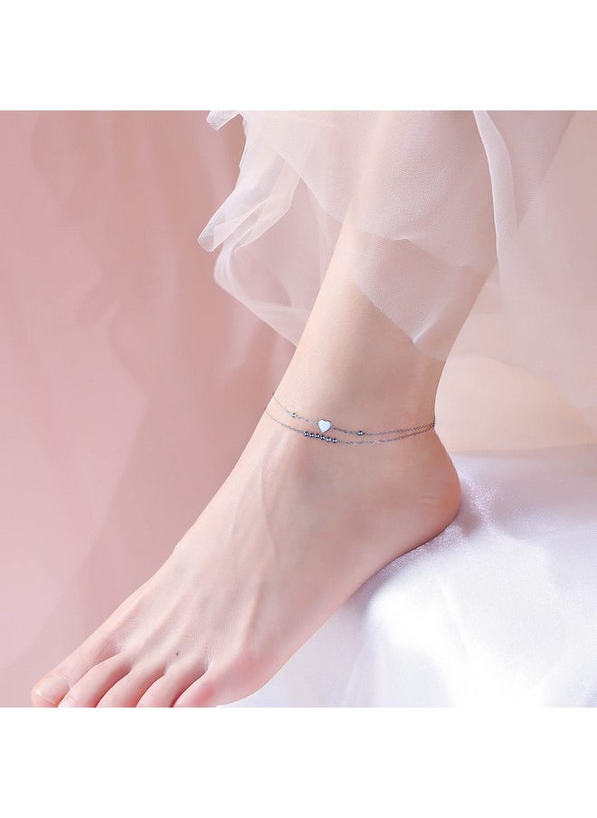 DAOCHONG Ankle Bracelets For Women 925 Sterling Silver Adjustable Layered Anklet Bead Heart Charm Foot Bracelet Anklets For Women Girls 9+1 Inch  - Image 2