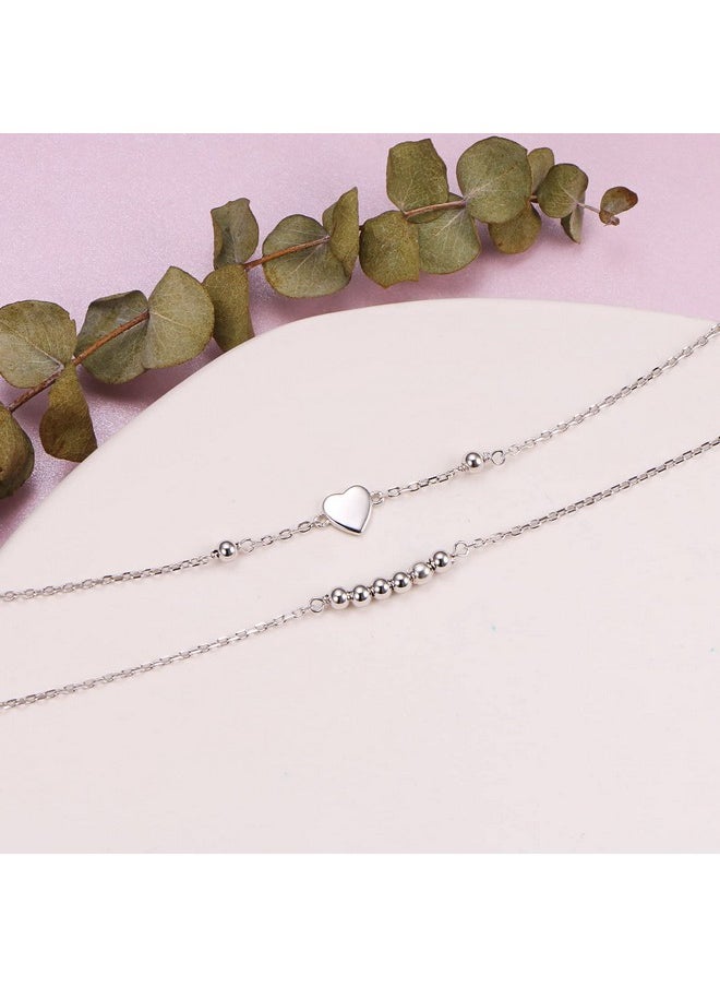DAOCHONG Ankle Bracelets For Women 925 Sterling Silver Adjustable Layered Anklet Bead Heart Charm Foot Bracelet Anklets For Women Girls 9+1 Inch  - Image 5