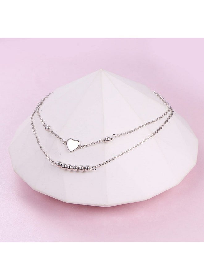 DAOCHONG Ankle Bracelets For Women 925 Sterling Silver Adjustable Layered Anklet Bead Heart Charm Foot Bracelet Anklets For Women Girls 9+1 Inch  - Image 4