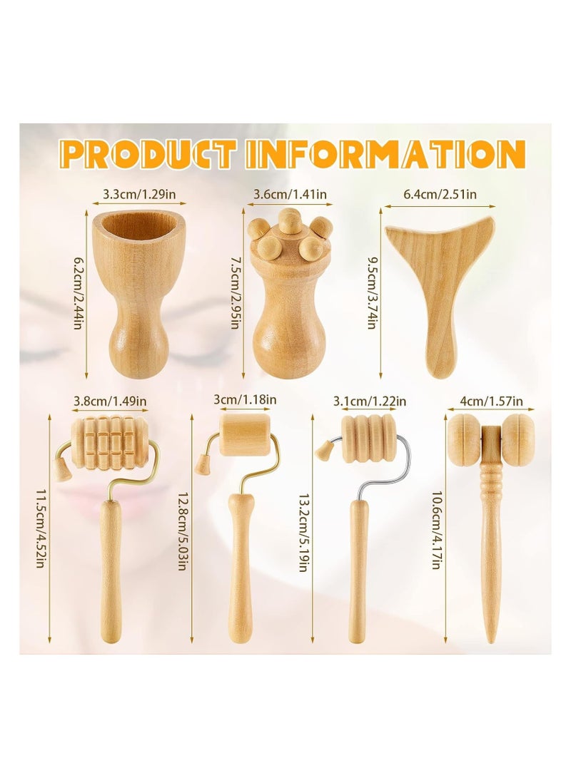 general 7-piece wooden facial massage tool set, Maderoterapia kit for facial carving and contouring, wooden roller, facial cupping cup and massager for skin care and fatigue relief - Image 2
