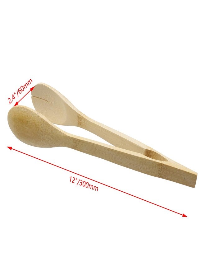 Pastlla 2Pcs 12" Wooden Tongs For Serving Food, Wooden Fruit Tongs Anti-slip Long Toaster Tong for Kitchen Cooking, BBQ, Buns, Bread, Steaks, Fruit, Vegetables - Image 2