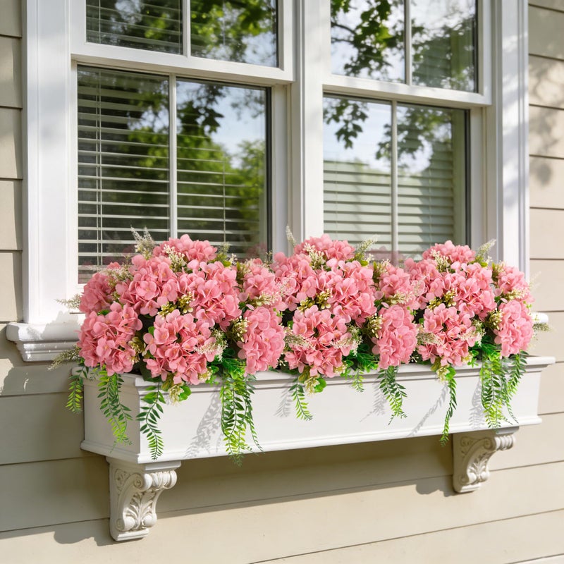 Ammyoo Artificial Hydrangea Flowers Silk Champagne Fake Flower with Eucalyptus for Outdoor Decorations UV Resistant Realistic Faux Plants for Garden Porch Window Box Indoor Table Decor - Image 4