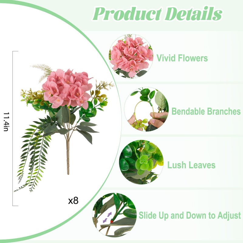 Ammyoo Artificial Hydrangea Flowers Silk Champagne Fake Flower with Eucalyptus for Outdoor Decorations UV Resistant Realistic Faux Plants for Garden Porch Window Box Indoor Table Decor - Image 2