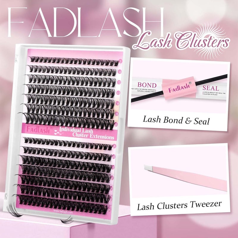 FADLASH DIY Eyelash Extension Kit, 240Pcs Lash Clusters with Lash Bond and Seal, Clusters Eyelash Applicator Tool, D Curl DIY Lash Kit (30D+40D Kit) - Image 2