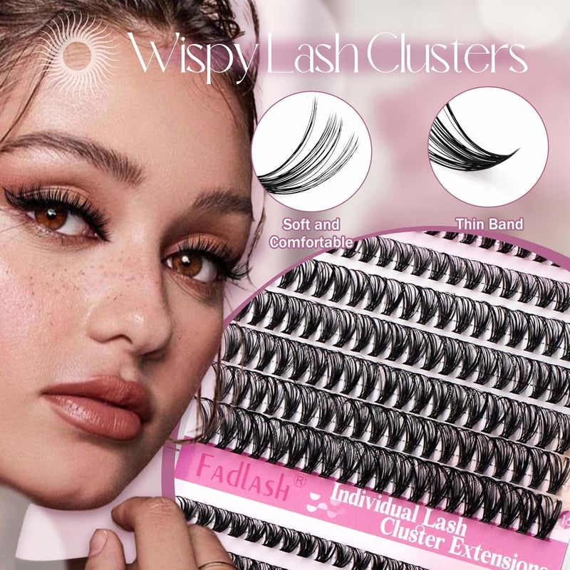 FADLASH DIY Eyelash Extension Kit, 240Pcs Lash Clusters with Lash Bond and Seal, Clusters Eyelash Applicator Tool, D Curl DIY Lash Kit (30D+40D Kit) - Image 3