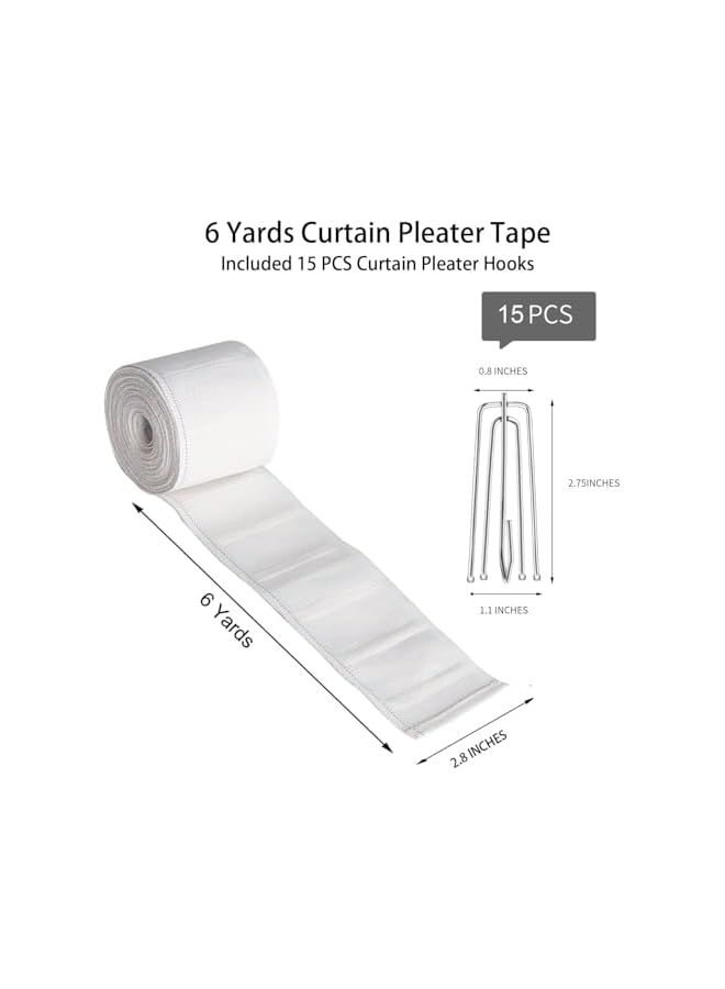 The Bros Curtain Accessory, 6 Meters White Curtain Tape, Curtain Heading Deep Pinch Pleat Tape with 15 Pcs Stainless Steel 4 Prong Curtain Pleater End Tape Hooks Clips for Curtain DIY - Image 4