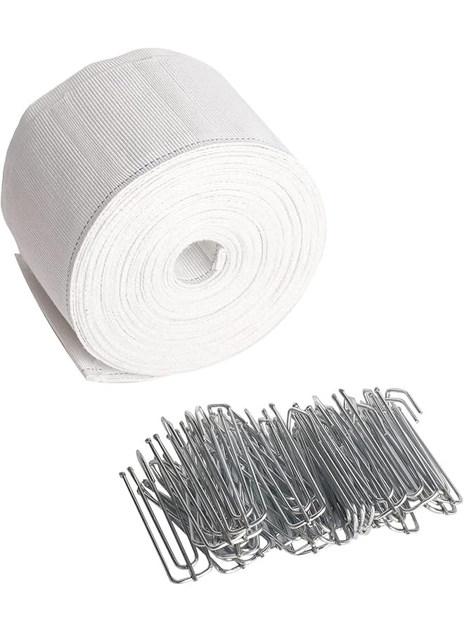 The Bros Curtain Accessory, 6 Meters White Curtain Tape, Curtain Heading Deep Pinch Pleat Tape with 15 Pcs Stainless Steel 4 Prong Curtain Pleater End Tape Hooks Clips for Curtain DIY - Image 1
