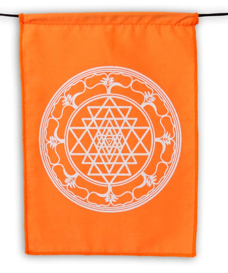 Hands Of Tibet Sacred Geometry Rainbow Prayer Flags Positive Energy Shri Yantra, flower of life, seed of life, (9X12 multi) Our flags are hand printed and stitched by a Balinese family in indonesia - Image 5