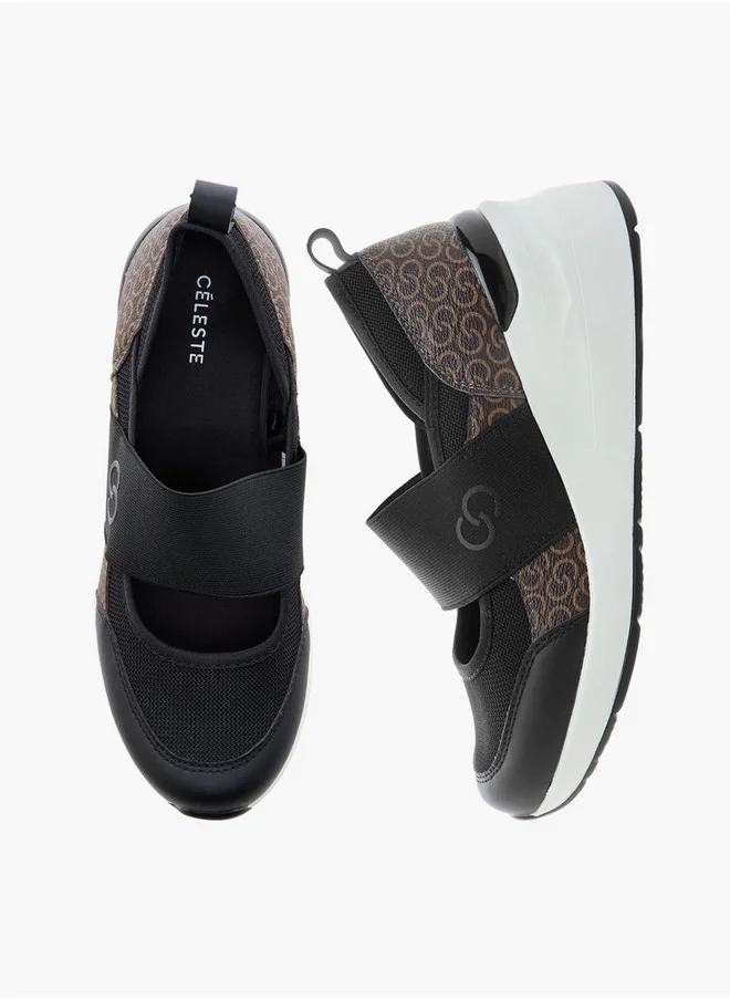 Celeste Women's Monogram Print Slip-On Sneakers with Wedge Heels