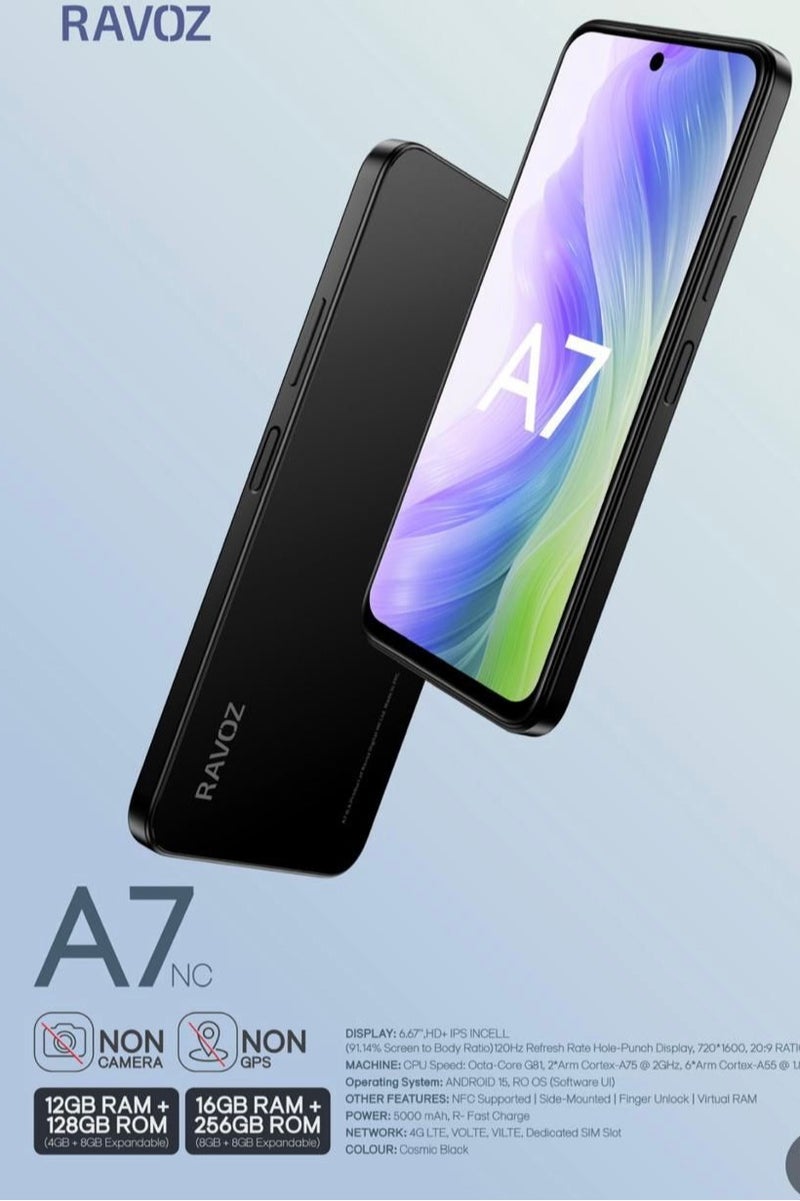 RAVOZ Ravoz A7 Non Camera and Non GPS (8GB + 8GB Expandable) 6.517″ HD + IPS INCELL Display | NFC | Expandable RAM | 256 GB ROM | | Dual Sim | 5000mAh Battery | R-Charge | 4G | Android Black - Image 3