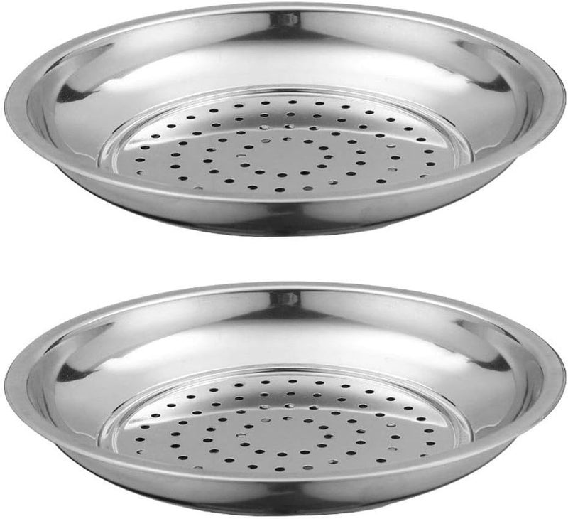 GS E-Com Double Layer Plates Draining Dishes Stainless Steel Food Dish Drain Tray Dumpling Dishes Multifunction Serving Dish Dinner Plates (30cm Diameter) - Image 5