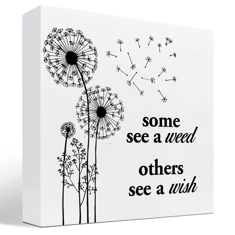 z-crange z-crange Some See A Weed Others See A Wish Wood Box Sign Decor Desk Sign Inspirational Dandelion Saying Wooden Box Block Sign for Home Office Shelf Table Decor Decorations - Image 1