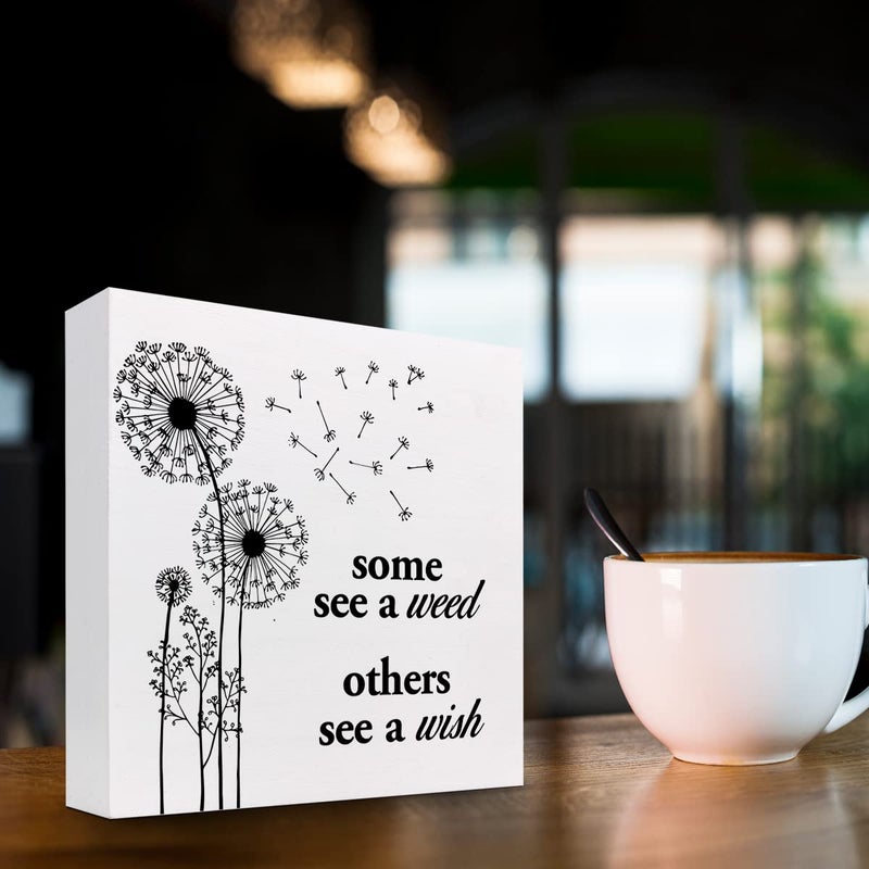 z-crange z-crange Some See A Weed Others See A Wish Wood Box Sign Decor Desk Sign Inspirational Dandelion Saying Wooden Box Block Sign for Home Office Shelf Table Decor Decorations - Image 3