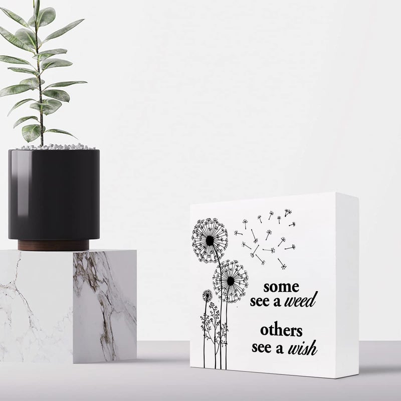 z-crange z-crange Some See A Weed Others See A Wish Wood Box Sign Decor Desk Sign Inspirational Dandelion Saying Wooden Box Block Sign for Home Office Shelf Table Decor Decorations - Image 4