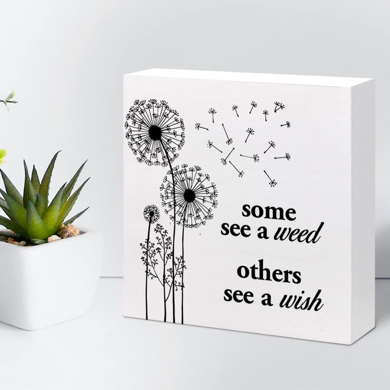 z-crange z-crange Some See A Weed Others See A Wish Wood Box Sign Decor Desk Sign Inspirational Dandelion Saying Wooden Box Block Sign for Home Office Shelf Table Decor Decorations - Image 5