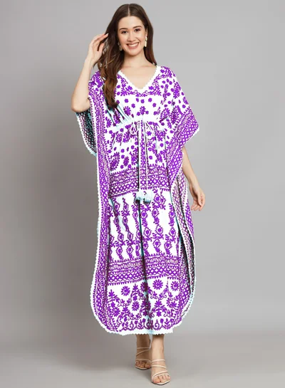 Alaya Hand Embroidered Cotton Chikankari Kaftan-AL2558