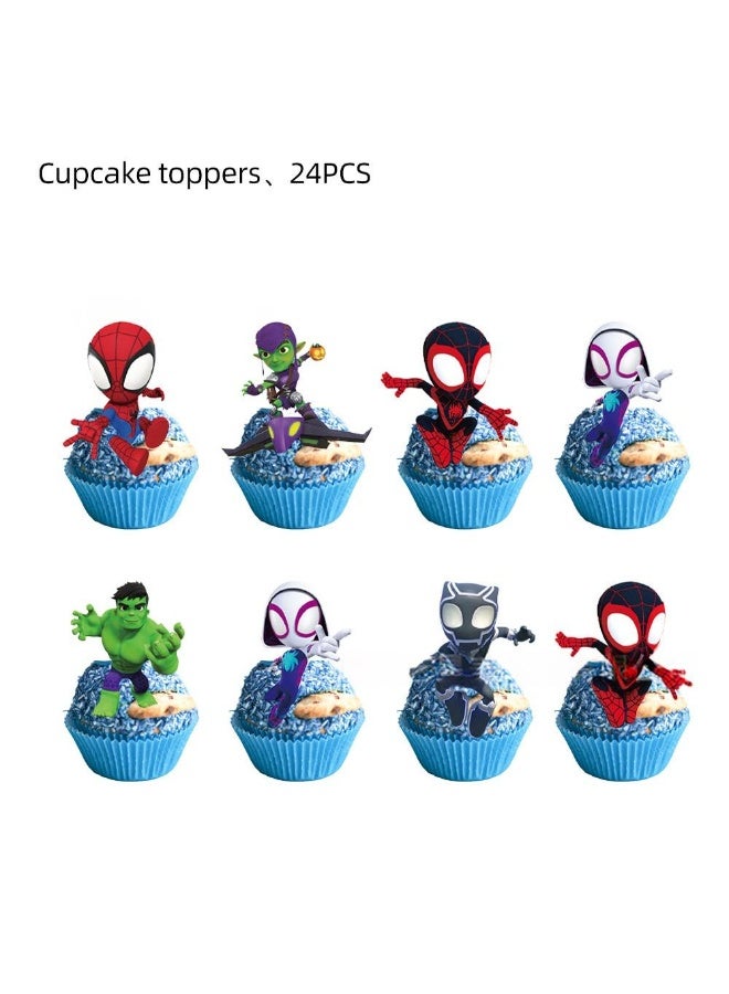 JAYATO Spider-man and his marvel-shaped friends' Birthday & Party Scene Decoration Set Party Supplies, 58 Pcs Spider-man and his marvel-shaped friends' Cartoon Party Favor for Kids, Boys, Girls, Included Flag-Happy Birthday Banner, Cake Decoration, Latex Balloons - Image 4