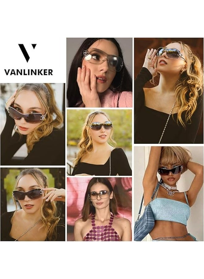VANLINKER Wrap Around Y2K Sunglasses for Women Men Trendy Oversized Sun Glasses Fashion Shield Frameless Shades One-piece - Image 4