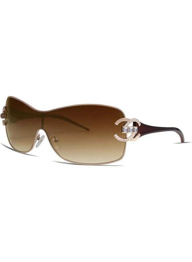 VANLINKER Wrap Around Y2K Sunglasses for Women Men Trendy Oversized Sun Glasses Fashion Shield Frameless Shades One-piece - Image 3