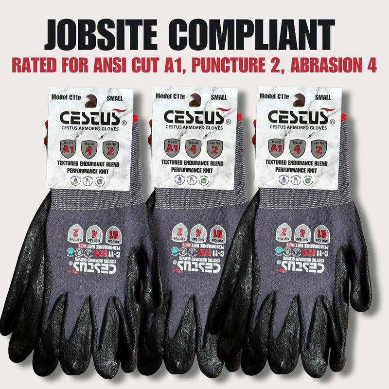 Cestus C11e, Foam Nitrile Coated Work Gloves with Grip, Touchscreen, ANSI A1 Cut-Resistant, Safety Gloves for Construction (12 Pairs, Large) - Image 3