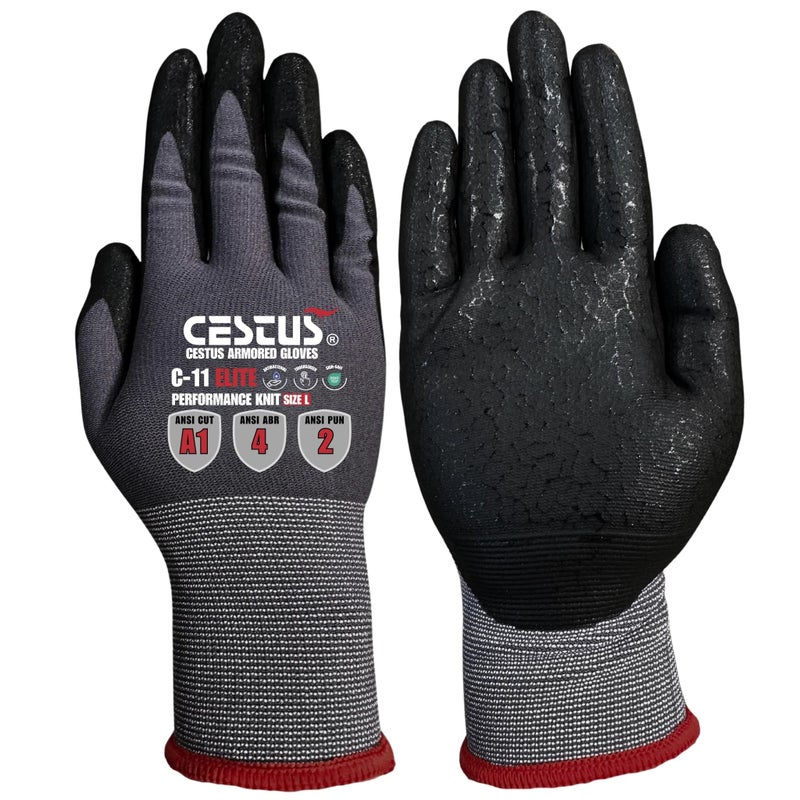 Cestus C11e, Foam Nitrile Coated Work Gloves with Grip, Touchscreen, ANSI A1 Cut-Resistant, Safety Gloves for Construction (12 Pairs, Large) - Image 1