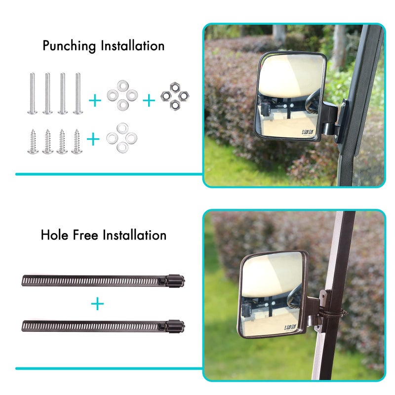 10L0L Golf Cart Side Mirrors Compatible with Yamaha Club Car EZ-GO and Others Round or Square Tube Golf Cart Roof Bracket, No-drilling Required - Image 3