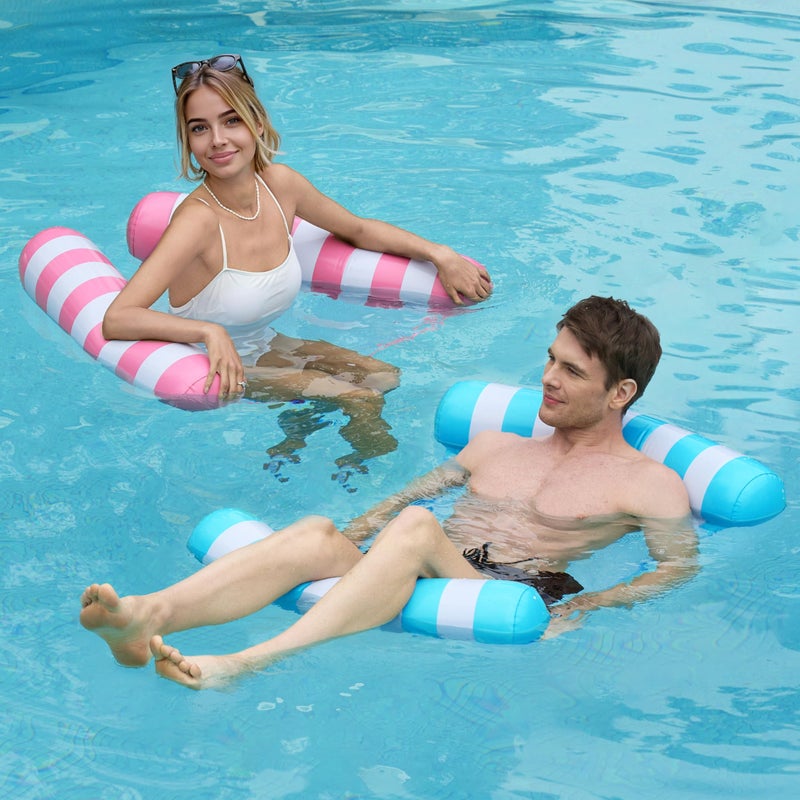 SLOOSH 2 Packs Strip Type Hammock Pool Floats Adults  4-in-1 Multi-Purpose Inflatable Pool Floats PVC Water Hammock Lounge Floaties (Aquablue  Pink) - Image 2