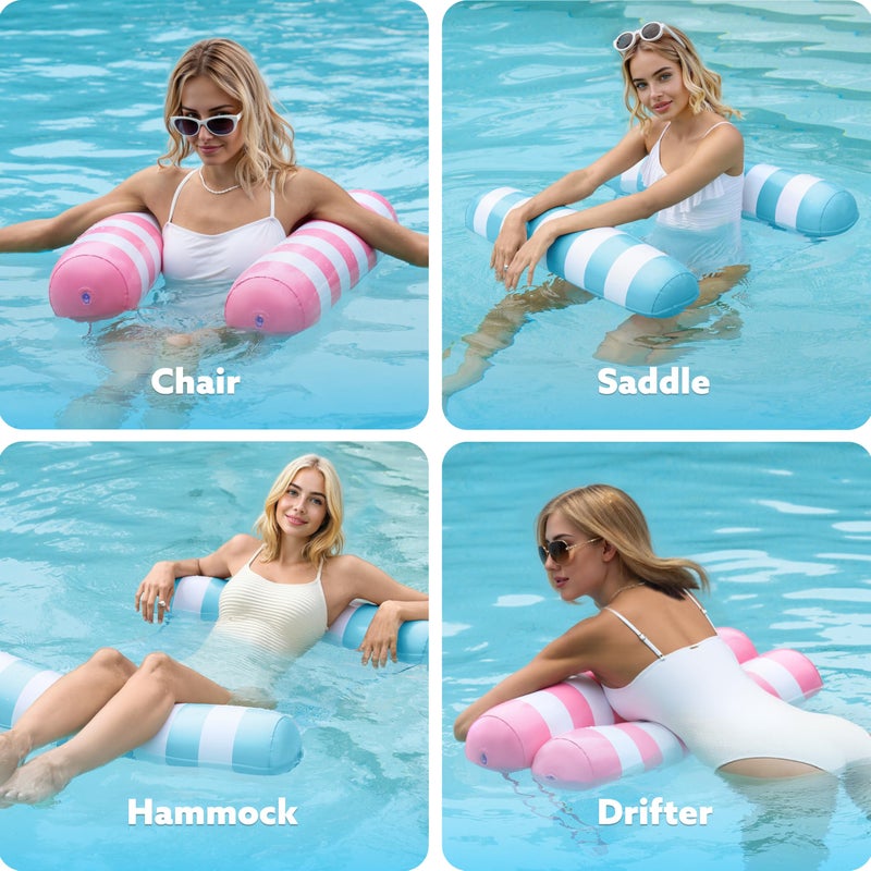 SLOOSH 2 Packs Strip Type Hammock Pool Floats Adults  4-in-1 Multi-Purpose Inflatable Pool Floats PVC Water Hammock Lounge Floaties (Aquablue  Pink) - Image 3
