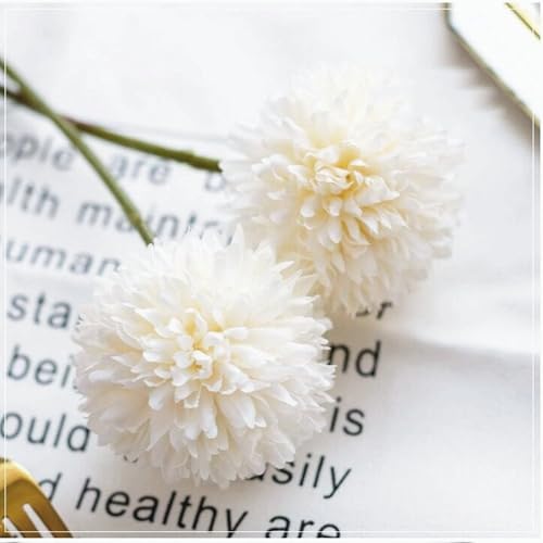 SHINE-CO LIGHTING Artificial Chrysanthemum Ball Flowers Hydrangea Arrangement Bouquet Presents Decor 10pcs Without Vase (Milk White) - Image 3