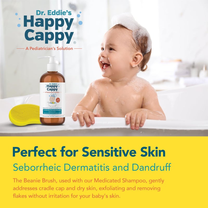 هابي كوبي Medicated Shampoo and Body Wash and Beanie Brush Bundle - Baby Dandruff Shampoo, Helps Cradle Cap and Seborrheic Dermatitis, Fragrance-Free, Gentle Baby Scalp Scrubber - 2 Pieces - Image 4