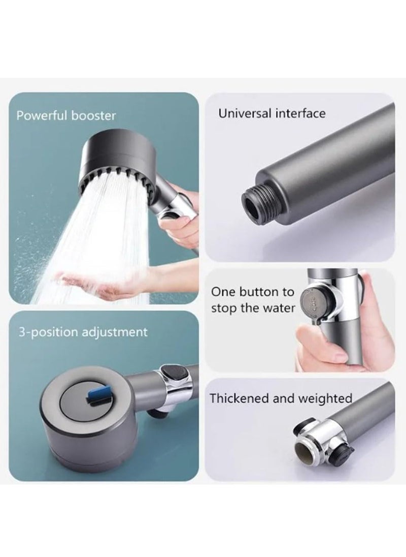 Generic - High-Pressure Shower Head, Hard Water Softener Filtered Hand Held Showerhead Set, Massage Showerhead Combo 3 Spray Settings with Anti-explosion Hose and Bracket (1.5m Hose, Black) - Image 1