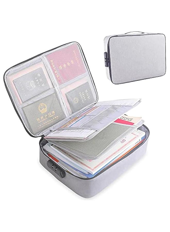 Document Organizer Bag with Code Lock,Watertight 3-Layer File Storage Case,Portable Home Office Travel Important Document Safe for Tablet,Passport,Legal Files,Valuables(Grey) - Image 1