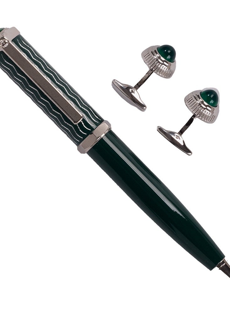 آر إس طقم قلم وكبك باللون الاخضر الفضي - Image 2