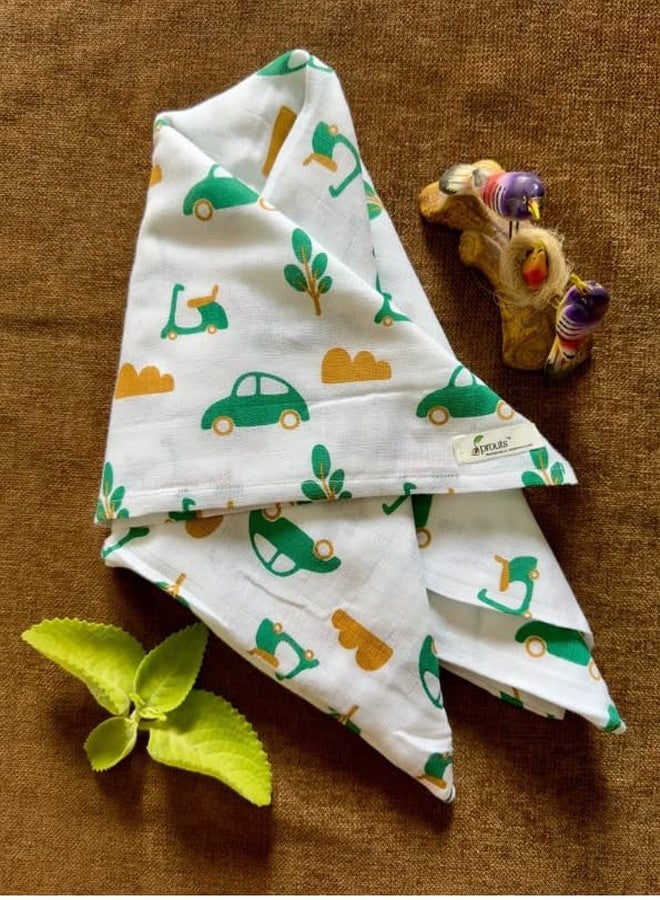 Sprouts Cotton Muslin Jabla 2 nos/Shorts/Gloves/Booties / 1mtr x 1 mtr Towel/Swaddle Double Layered 70cm x 70 cm/Nappy (Car Print) - Image 3