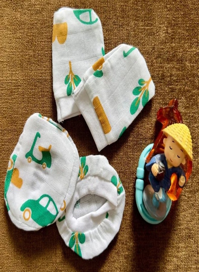 Sprouts Cotton Muslin Jabla 2 nos/Shorts/Gloves/Booties / 1mtr x 1 mtr Towel/Swaddle Double Layered 70cm x 70 cm/Nappy (Car Print) - Image 2