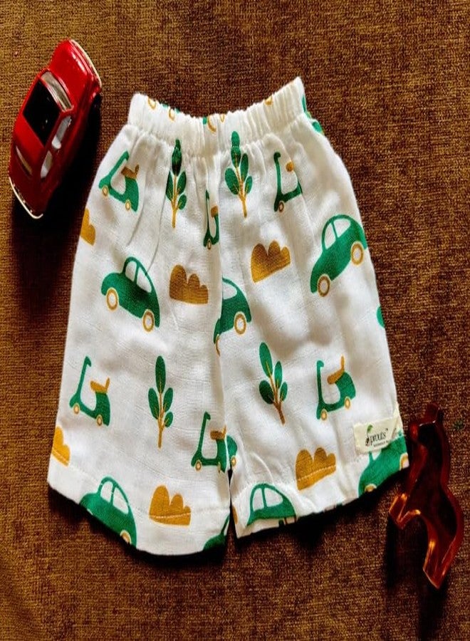 Sprouts Cotton Muslin Jabla 2 nos/Shorts/Gloves/Booties / 1mtr x 1 mtr Towel/Swaddle Double Layered 70cm x 70 cm/Nappy (Car Print) - Image 4