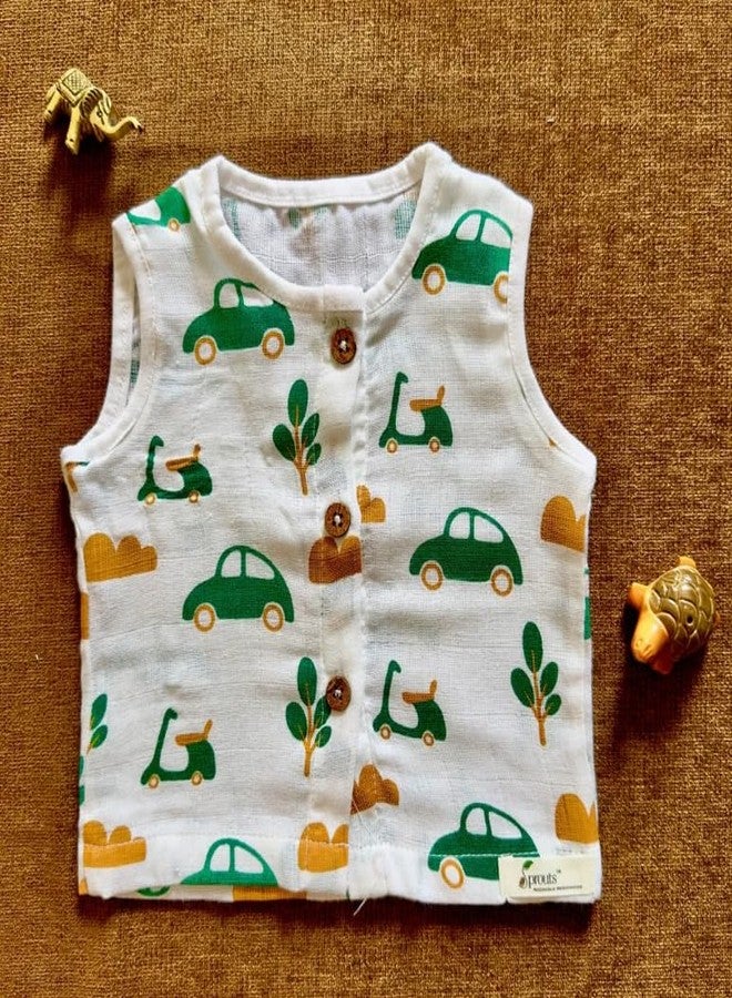 Sprouts Cotton Muslin Jabla 2 nos/Shorts/Gloves/Booties / 1mtr x 1 mtr Towel/Swaddle Double Layered 70cm x 70 cm/Nappy (Car Print) - Image 5
