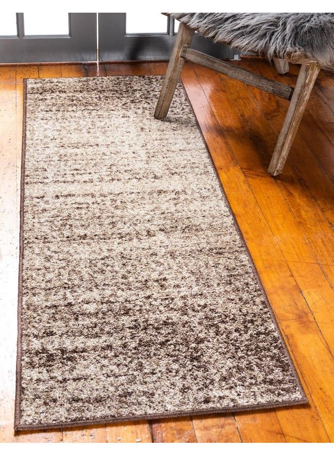 Unique Loom Autumn Collection Modern Contemporary Casual Abstract Area Rug Runner 2' 0 X 6' 0 Beige Dark Brown Rustic - Image 2