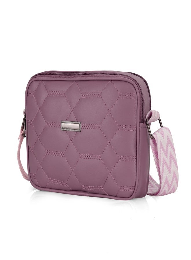 JI ACCESSORIES J I Women’s Quilted Crossbody Sling Bag with Adjustable Geometric Strap - Stylish PU Leather Shoulder Purse for Casual & Travel Use (PURPLE) - Image 3